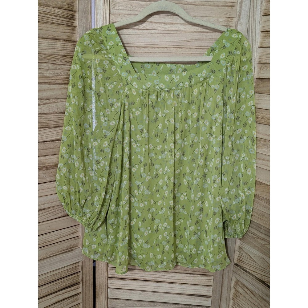 LC LAURA CONRAD Womens Green Sheer Spring Summer Top Blouse L